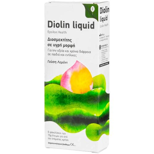 Epsilon Health Diolin Liquid Ιατροτεχνολογικό Βοήθημα για την Οξεία & Χρόνια Διάρροια σε Παιδιά & Ενήλικες 6 Sachets x 15g